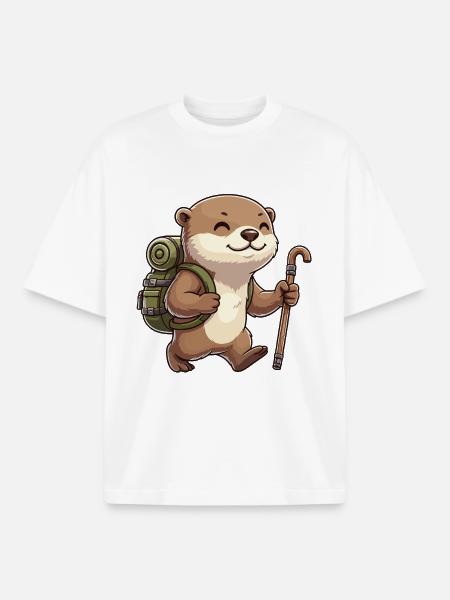 Niedliche Wander-Otter-Tier-Trekking-Kunst - Boxy Heavyweight Unisex Organic T-Shirt von Stanley/Stella - Weiß