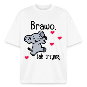 Bravo, keep it up - Boxy Heavyweight Unisex Organic T-Shirt by Stanley/Stella - white - Front - AI Model Male 185 light (185cm) & AI Model Female 172 dark (172cm)