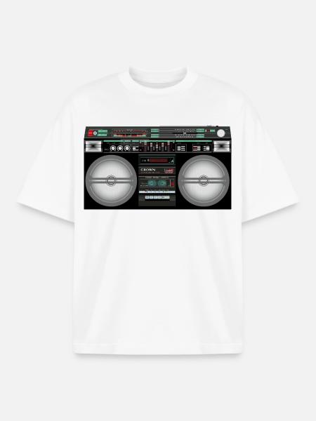 Retro Boombox Cassette Neon - Boxy Heavyweight Unisex Organic T-Shirt by Stanley/Stella - white