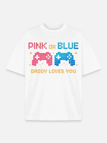 Pink or Blue Pixel Controller - Boxy Heavyweight Unisex Organic T-Shirt by Stanley/Stella - white