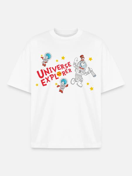 Cat In The Hat Als Astronaut Universe Explorer  - T-shirt unisex boxy ciężki organiczny Stanley/Stella - biały