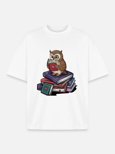 Bücherwurm-Eule-Vogel liest Bücher Kunst - Boxy Heavyweight Unisex Organic T-Shirt von Stanley/Stella - Weiß