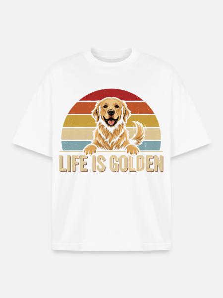 GOLDEN RETRIEVER VIBES Retro-motiivi - Unisex boxy raskas T-paita luomupuuvillasta Stanley/Stellalta - valkoinen