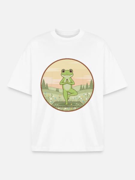 Yoga Frog Amphibian Doing Tree Pose - Boxy Heavyweight Unisex Organic T-Shirt by Stanley/Stella - white