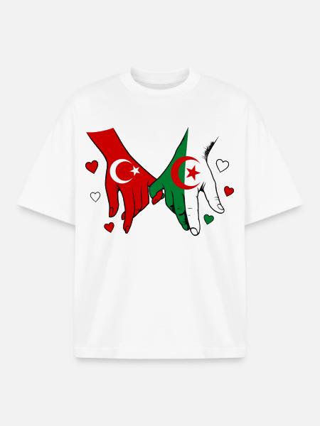 Turkey Algeria Flag Holding Hands - Boxy Heavyweight Unisex Organic T-Shirt by Stanley/Stella - white