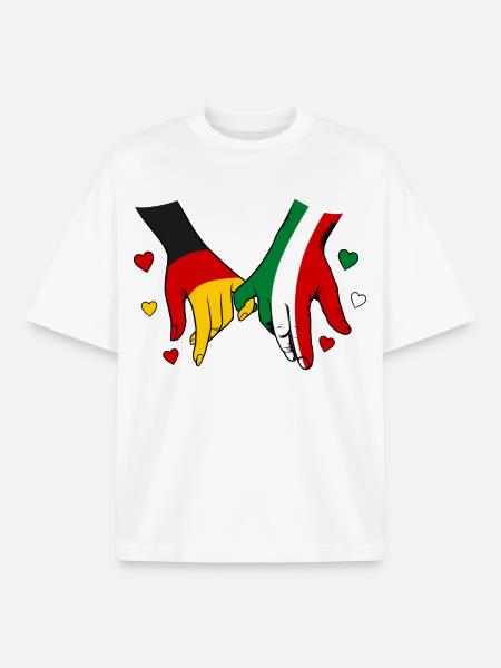 Germany Italy Flags Holding Hands - Boxy Heavyweight Unisex Organic T-Shirt by Stanley/Stella - white