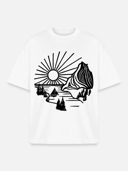 Holiday Landscape (Black) - Boxy Heavyweight Unisex Organic T-Shirt by Stanley/Stella - white