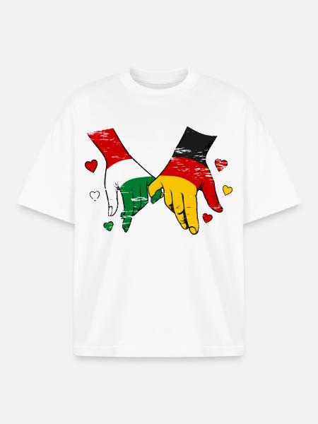 Hungary Germany Flags Hand Holding Used - Boxy Heavyweight Unisex Organic T-Shirt by Stanley/Stella - white