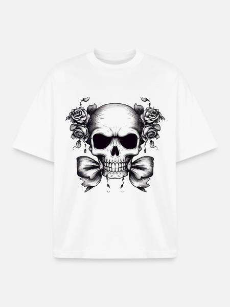 Skull Roses Contrast Design - Boxy Heavyweight Unisex Organic T-Shirt by Stanley/Stella - white