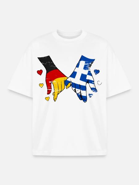Germany Greece Flag Holding Hands - Boxy Heavyweight Unisex Organic T-Shirt by Stanley/Stella - white