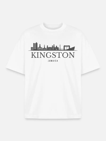 Kingston Skyline, Kingston Jamaica - Boxy Heavyweight Unisex Organic T-Shirt by Stanley/Stella - white