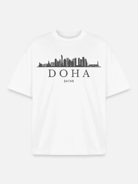 Doha Skyline, Doha Qatar - Boxy Heavyweight Unisex Organic T-Shirt by Stanley/Stella - white