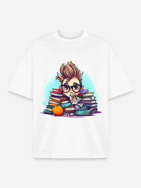 Büchernerd im Bücherstapel - Boxy Heavyweight Unisex Organic T-Shirt von Stanley/Stella - Weiß