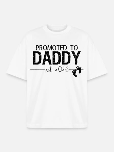 Forfremmet til Daddy 2026 Far Gave-Skjorte - Stanley/Stella unisex boxy heavyweight T-shirt økologisk - hvid