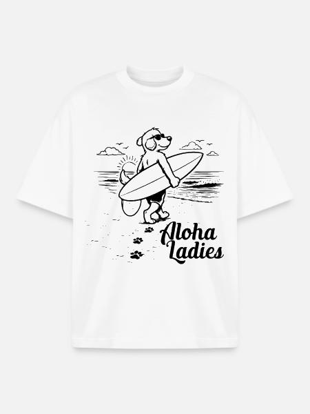 Aloha damer surferhund Hawaiian Style - Unisex boxy heavyweight ekologisk T-shirt Stanley/Stella - vit