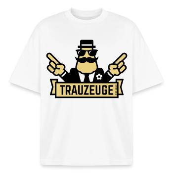 Best man hand signal (bachelor party / bachelor party / 2C) - Boxy Heavyweight Unisex Organic T-Shirt by Stanley/Stella - white - Front - AI Model Male 185 light (185cm) & AI Model Female 172 dark (172cm)