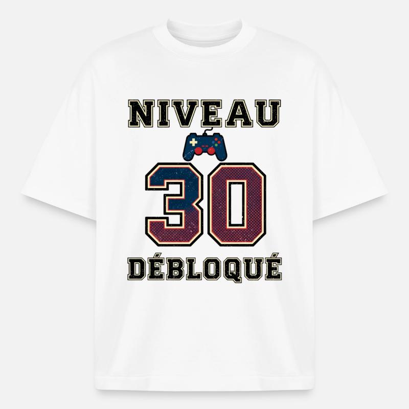 Level 30 Unlocked – Game Controller - Heavyweight Boxy Unisex T-Shirt by Stanley/Stella - white