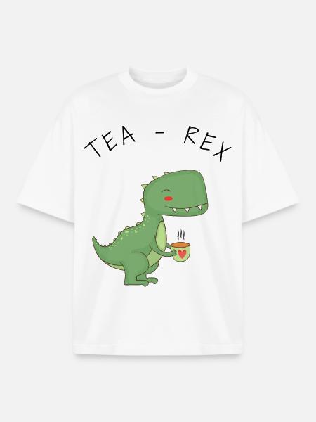 Funny T-Rex Tea Time - Boxy Heavyweight Unisex Organic T-Shirt by Stanley/Stella - white