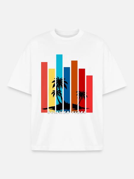Tropical Summer Sunset Palm Trees Design - Boxy Heavyweight Unisex Organic T-Shirt by Stanley/Stella - white