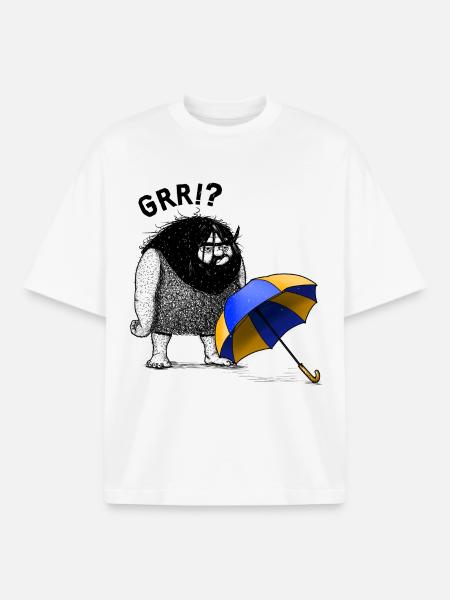 Caveman with Umbrella - Boxy Heavyweight Unisex Organic T-Shirt by Stanley/Stella - white
