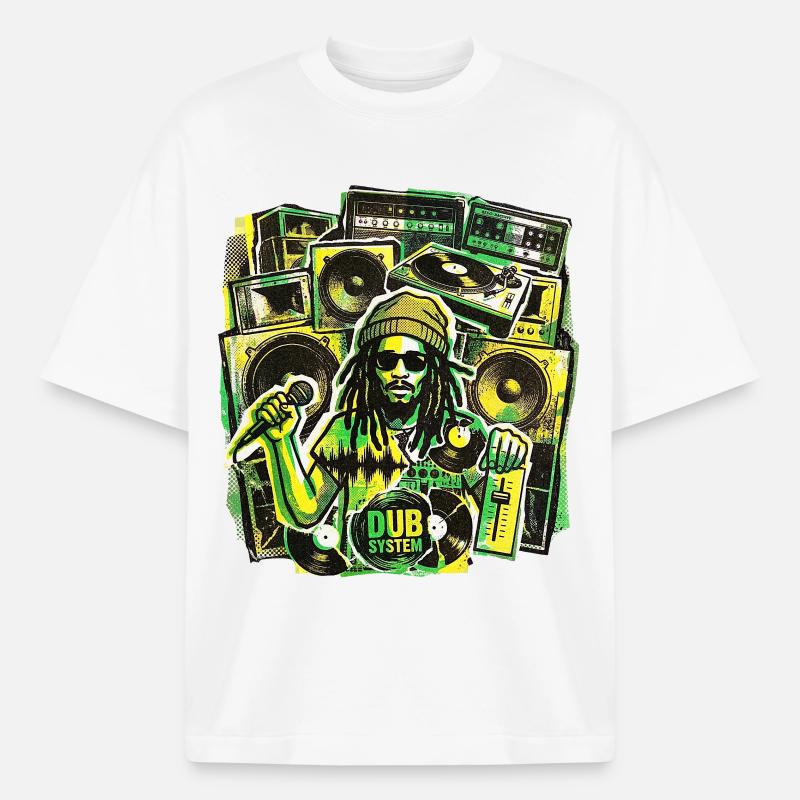 Système de son Dub Reggae - T-shirt unisexe épais coupe boxy Stanley/Stella - blanc