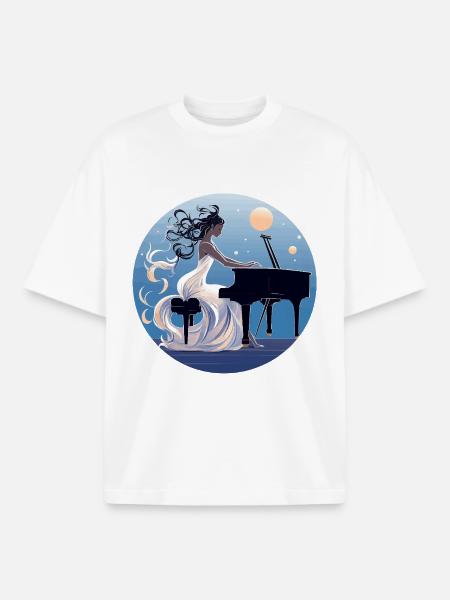 Moonlit Night at the Piano Diva - Boxy Heavyweight Unisex Organic T-Shirt by Stanley/Stella - white
