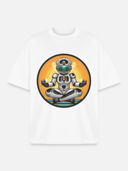 Robot Meditation im Neon-Kreis - Boxy Heavyweight Unisex Organic T-Shirt von Stanley/Stella - Weiß