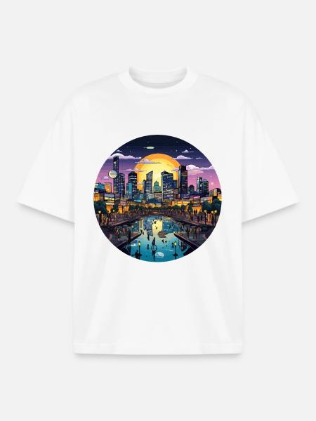 Sonnenuntergangsstadt am Wasser - Boxy Heavyweight Unisex Organic T-Shirt von Stanley/Stella - Weiß