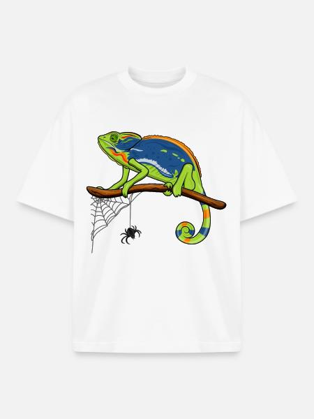Chameleon On Branch with Spider Web - Boxy Heavyweight Unisex Organic T-Shirt by Stanley/Stella - white