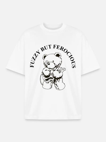 Fuzzy but Ferocious – Bear Rock Saying - Boxy Heavyweight Unisex Organic T-Shirt by Stanley/Stella - white
