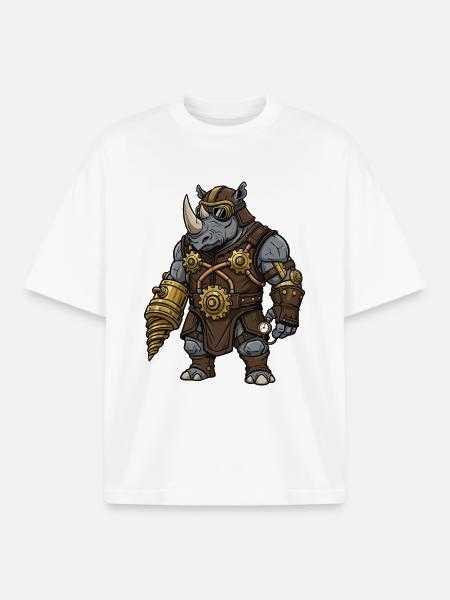 Rhinoceros Steampunk Drill Mechanic Armor - Boxy Heavyweight Unisex Organic T-Shirt by Stanley/Stella - white