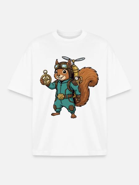 Squirrel Steampunk Aviator Jetpack Compass - Boxy Heavyweight Unisex Organic T-Shirt by Stanley/Stella - white
