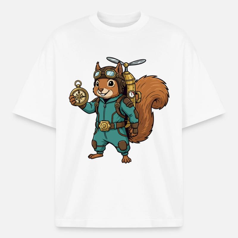 Squirrel Steampunk Aviator Jetpack-Kompass - Boxy Heavyweight Unisex Organic T-Shirt von Stanley/Stella - Weiß