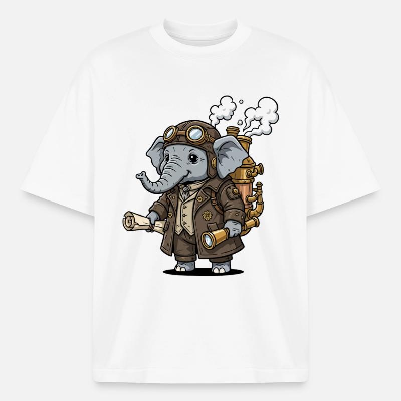 Elephant Explorer Steampunk Steampunk Retro - Boxy Heavyweight Unisex Organic T-Shirt von Stanley/Stella - Weiß