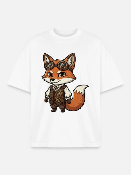 Fox Steampunk Weste Gears Süßer Flieger - Boxy Heavyweight Unisex Organic T-Shirt von Stanley/Stella - Weiß
