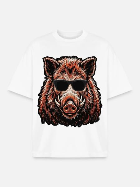 Summer Boar Sunglasses - Boxy Heavyweight Unisex Organic T-Shirt by Stanley/Stella - white