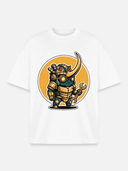 Scarab Rhinoceros Steampunk Engineer Key - Boxy Heavyweight Unisex Organic T-Shirt by Stanley/Stella - white