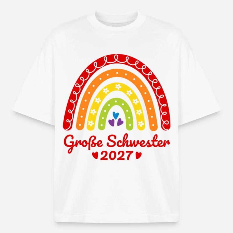 Große Schwester 2027 Boho Regenbogen bunt - Boxy Heavyweight Unisex Organic T-Shirt von Stanley/Stella - Weiß