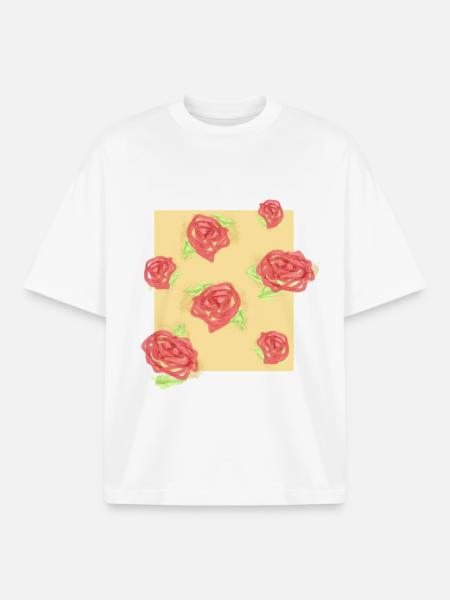 Pastel roses on cream - Boxy Heavyweight Unisex Organic T-Shirt by Stanley/Stella - white