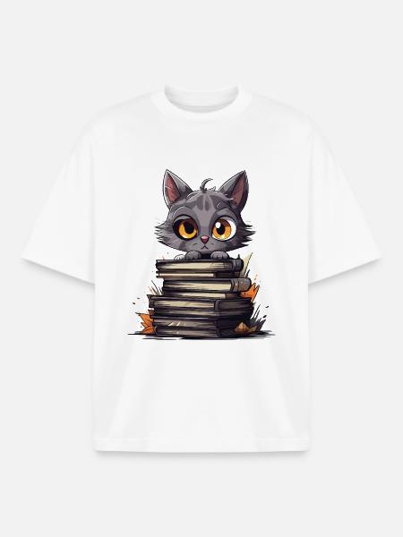 Kittens over stacks of books - Boxy Heavyweight Unisex Organic T-Shirt by Stanley/Stella - white
