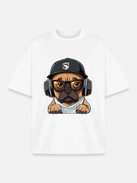 DJ Hund mit Kopfhörern - Boxy Heavyweight Unisex Organic T-Shirt von Stanley/Stella - Weiß