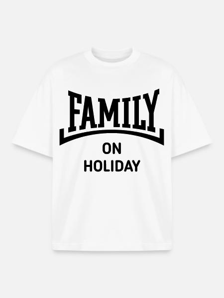 Familj på semester (Familjesemester / Konkav / B) - Unisex boxy heavyweight ekologisk T-shirt Stanley/Stella - vit