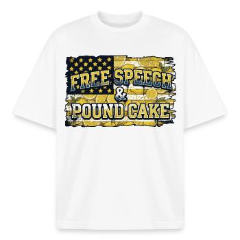 Free Speech Lemon Pound Cake - Boxy Heavyweight Unisex Organic T-Shirt by Stanley/Stella - white - Front - AI Model Male 185 light (185cm) & AI Model Female 172 dark (172cm)