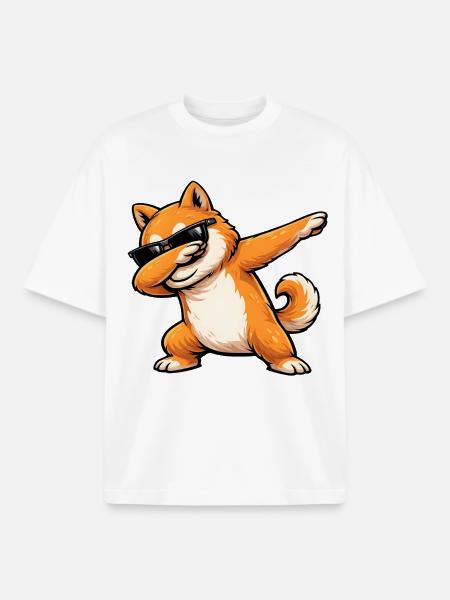 Dabbing Shiba Inu - Boxy Heavyweight Unisex Organic T-Shirt by Stanley/Stella - white