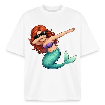 Tamponnement de la sirène - T-shirt unisexe boxy épais biologique Stanley/Stella - blanc - Devant - AI Model Male 185 light (185cm) & AI Model Female 172 dark (172cm)