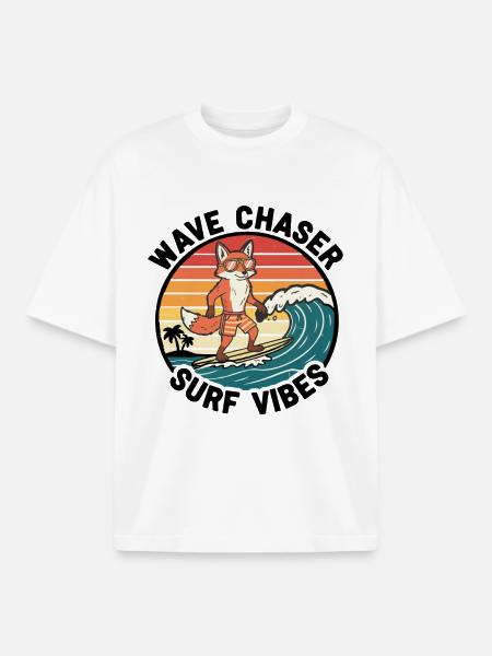 Fox Surfer Wave Chaser Surf Vibes - Boxy Heavyweight Unisex Organic T-Shirt by Stanley/Stella - white