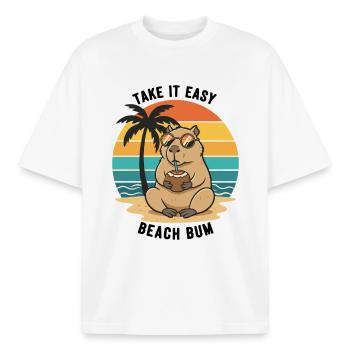Capybara Beach Bum, ganz ruhig - Boxy Heavyweight Unisex Organic T-Shirt von Stanley/Stella - Weiß - Vorne - AI Model Male 185 light (185cm) & AI Model Female 172 dark (172cm)