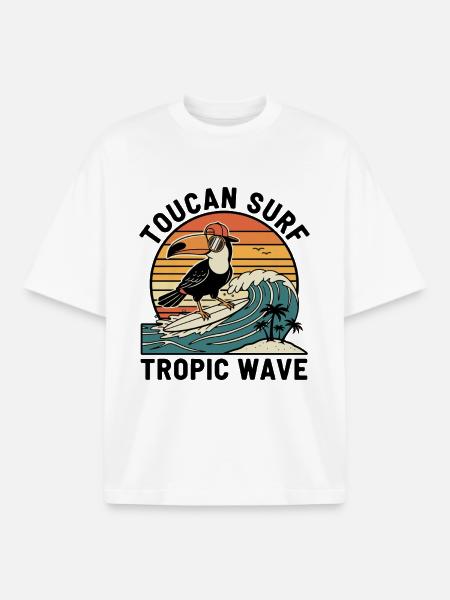 Toucan Surf Tropic Wave Ocean Vibes - Boxy Heavyweight Unisex Organic T-Shirt by Stanley/Stella - white