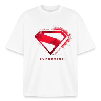 Supergirl Movie Emblem In Spray Paint Style - Boxy Heavyweight Unisex Organic T-Shirt by Stanley/Stella - white - Front - AI Model Male 185 light (185cm) & AI Model Female 172 dark (172cm)