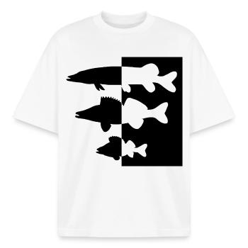 Pike and zander perch - Boxy Heavyweight Unisex Organic T-Shirt by Stanley/Stella - white - Front - AI Model Male 185 light (185cm) & AI Model Female 172 dark (172cm)